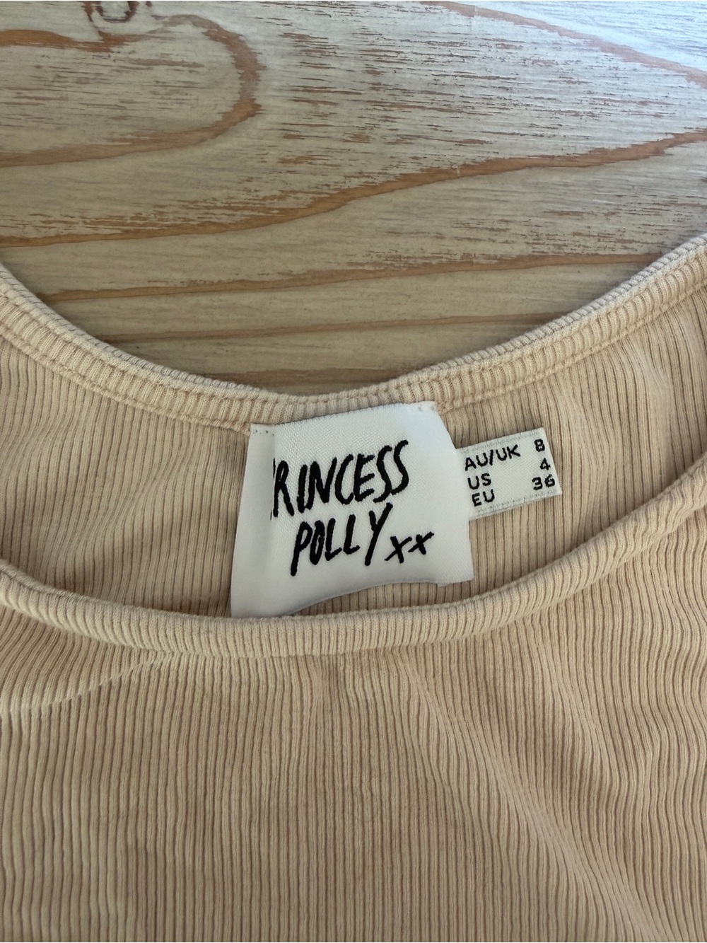 Princess Polly Beige Ribbed Top - Picture 2 of 4